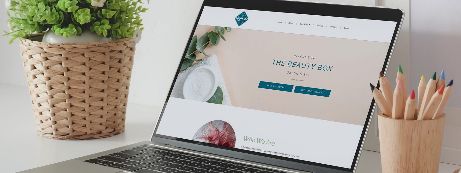 The Beauty Box Salon and spa on a laptop.